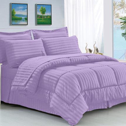 Elegant Comfort Silky Soft 8-Piece Dobby Stripe Be