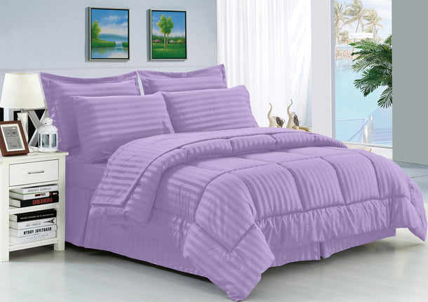 Elegant Comfort Silky Soft 8-Piece Dobby Stripe Be