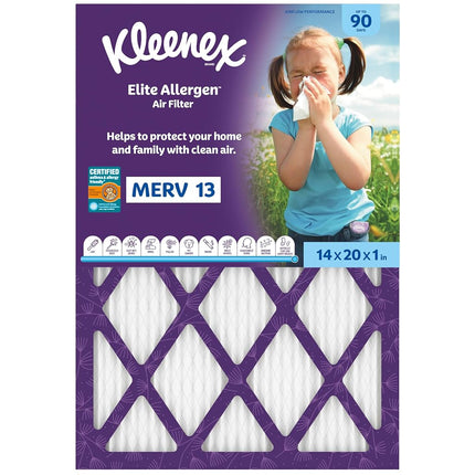 Kleenex Elite Allergen Air Filter 14x20x1 Inches - 13 MERV RATING (2-Pack)