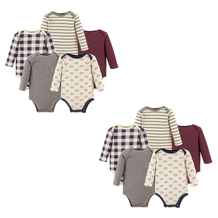 Hudson Baby Bodysuits unisex de algodón de manga larga para bebé, Borgoña Fútbol 10 piezas, 6-9 meses