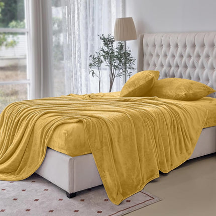 Parure de draps 4 pièces en velours doux et luxueux, qualité supérieure, douce et chaude, antistatique, anti-boulochage, en flanelle de velours polaire avec poches profondes – Twin XL, Doré