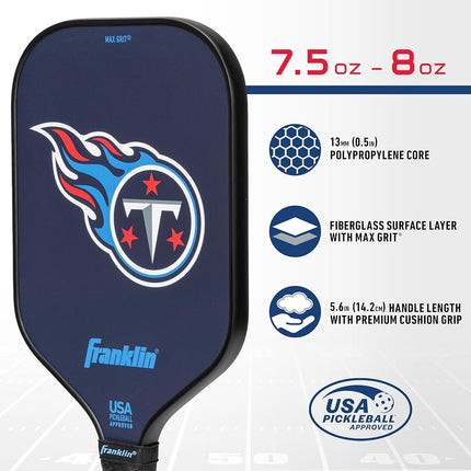 Franklin Sports NFL Tennessee Titans Pickleball Paddle - Official NFL Team Pickleball Paddles - USAP (USAPA) Approved Premium Quality Pickleball Paddles - Authentic Team Logos + Colors