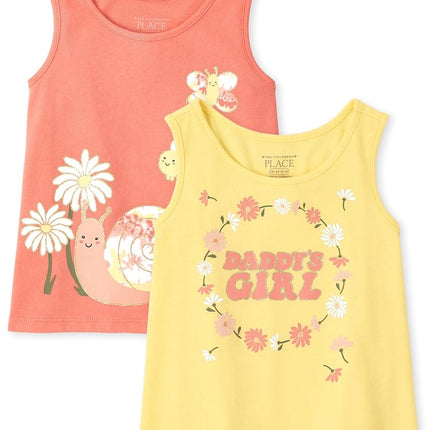 The Children's Place camisetas sin mangas para bebé niña, paquete de 2, amarillo/durazno, 4T