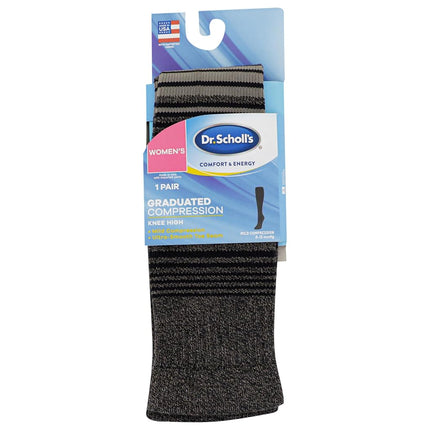 Dr. Scholl's Women's Graduated Compression Knee High Socks-Comfort and Fatigue Relief, Black/Gray Stripe (1 Pair), 4-10