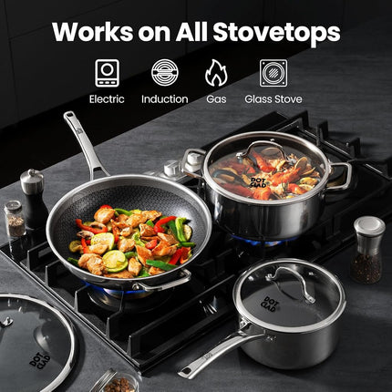 DOTCLAD Hybrid 12 inch Wok pan with Lid, PFOA and PTFE Free Cookware,Non Stick Stainless Steel Woks & Stir-Fry Pans Nonstick, Dishwasher and Oven Safe, Works on Induction, SF-Wok1