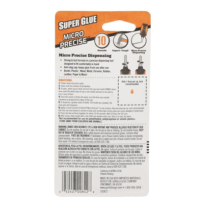 Gorilla Micro Precise Super Glue Gel, 5.5 Gram, Clear, (Pack of 2)