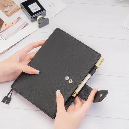 Ox Knight B6 Leather Planner Cover for Stalogy, Midori, Leuchtturm1917, and More - with Pen Loop, Card Slots, Back Pocket, and Bookmarks (Black)