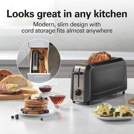Hamilton Beach Extra Wide Long Slot 2 Slice Toaster, Browning Control With 7 Shades, Bagel Function, Cancel Button & Auto Shutoff, Modern Slim Design Fits Any Space, Black (22989)