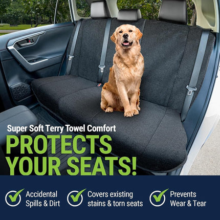 Season Guard Back Seat Towel Seat Cover for Cars; Great for After Gym Workouts, Dogs, Kids, and Outdoor Activities; Universal Fit for Cars SUVs Vans Trucks Rear Seats, EZ fit, Non Slip Grip, Black
