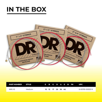 DR NRE10 Strings Hi-Def Neon Red Electric Medium