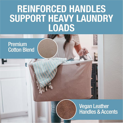 CleverMade Collapsible Fabric Laundry Basket - Premium Foldable Pop Up Storage Bin - Space Saving Hamper with Side Handles Large, Mocha, 2 Pack