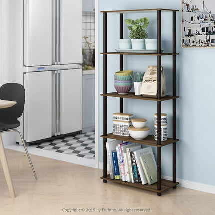 Furinno TURN-N-TUBE 5-Tier Tool-Free Corner Shelf, Walnut