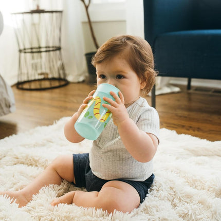 Dr. Brown's Milestones Cheers 360 Spoutless Transition Cup, Travel Friendly and Leak-Free Sippy, Green Animals, 10 oz/300 mL, BPA-Free, 9m+, 1-Pack