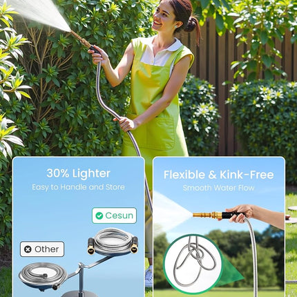 Cesun Female to Female Garden Hose 5 ft, Metal Short Water Hose, 5ft x 5/8"