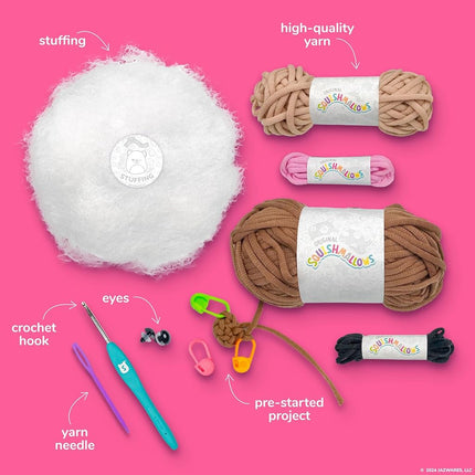 Squishmallows Omar the Bear Crochet Kit for Beginners, Adults and Kids Ages 8+ - Complete DIY Beginner Starter Set with Hook, Soft Yarn Bundles & Instructions - Crochet Animal Craft Gifts