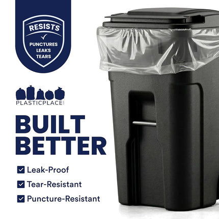 Plasticplace 95 Gallon Trash Bags, 2.0 Mil, 61"W x 68"H, Clear, 25/Case