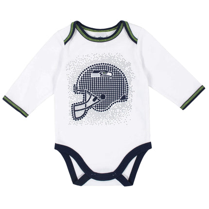 Paquete de 3 prendas NFL: BODY DE BEBÉ, PANTALÓN CON PIECES Y GORRO, para niño, Seattle Seahawks, 0-3 meses
