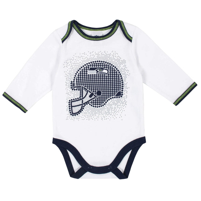 NFL 3 Pack BODYSUIT FOOTED PANT AND CAP, Blue boySeattle Seahawks, 3-6M
