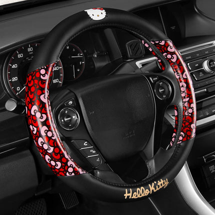 Sanrio Hello Kitty Bows Car Steering Wheel Cover, Universal Fit Cute Car Accessories for Women Styli
