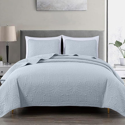 Chezmoi Collection Austin Queen Bedspread Set 3-Piece Pinsonic Quilted Oversized Bedspread Coverlet Set, Queen, Silver