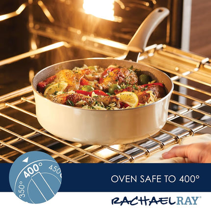 Rachael Ray Cook + Create Nonstick Sauté Pan with Lid, 3 Quart - Almond