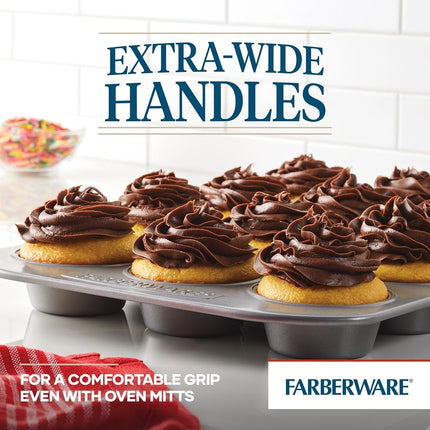 Farberware Nonstick Bakeware 12-Cup Muffin and Cu-Pieceake Pan, Gray