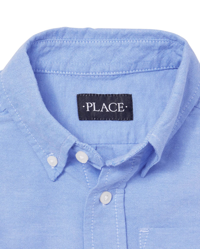 The Children's Place Boys' Short Sleeve Oxford Shirt, Lt Blue, Large