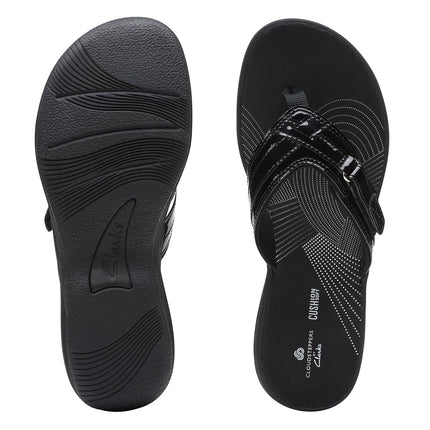 Clarks Women's Breeze Sea Flip Flop, Black Synthetic Patent, 5.5 UK