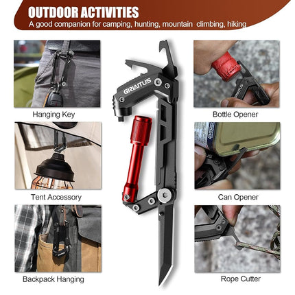 Carabiner Multitool 8-in-1 EDC Carabiners Pocket Knife, Serrated Knife, Rope Cutter, Screwdriver, Can Bottle Opener, Ruler, Survival Gear for Camping Climbing(Red)