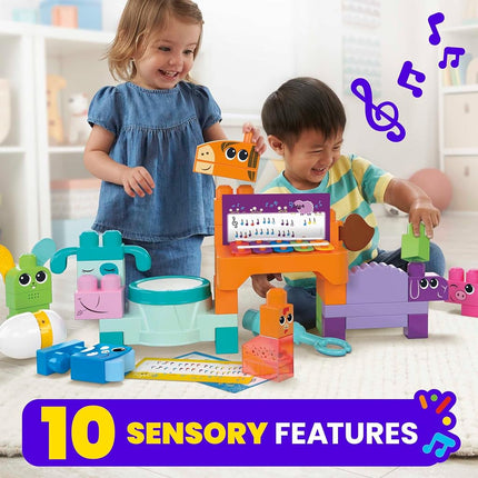 MEGA BLOKS Fisher-Price Sensory Building Toys Playset, Musical Farm Band with 40 Toddler Blocks and 6 Music Sheets, Kids Age 1+ Years, HPB46