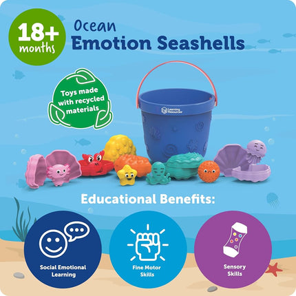 Learning Resources Ocean Emotion Seashells, Social Emotional Learning Activities, Sensory Calming Toys, Sorting and Stacking Toys, Ages 18 months+, 19 Pieces
