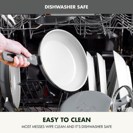 GreenPan Dover Batterie de cuisine saine en céramique antiadhésive, 12 pièces, sans PFAS, compatible lave-vaisselle, poignée confortable, gris