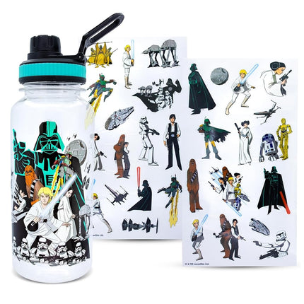 Silver Buffalo Star Wars Legacy Group Botella de agua con boquilla giratoria y juego de calcomanías | Capacidad de 32 onzas