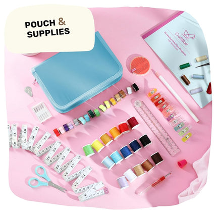CraftBud Mini Sewing Machine for Beginners, Small Portable Double Speed Sewing Machine for Kids and Adults with Extension Table, 122 Pieces Gift Set Including Fabrics, One