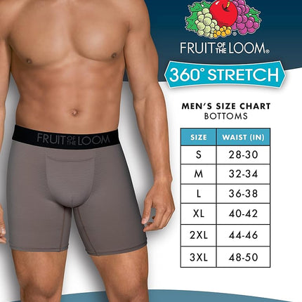Fruit of the Loom Men's 4-Way Stretch Boxer Briefs | Lightweight & Moisture Wicking Underwear | Long, Regular Leg & Trunk, Regular Leg - Cooling Channels - Colors May Vary, L