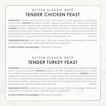 Purina Fancy Feast Tender Ocean Whitefish, Turkey, Chicken and Salmon Feasts Wet Kitten Food Variety Pack - (Pack of 24) 3 oz. Boxes