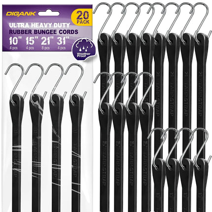 Bungee Cords with Hooks (20 Pack) Heavy Duty Outdo