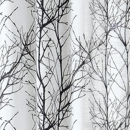 Fmfunctex Linen Semi Sheer Curtains for Bedroom, Black White Curtains 96 Inches Long for Living Room, Grey Tree Branch Patterned Curtain Light Filtering Farmhouse Window Drapes, Grommet Top 2 Panels