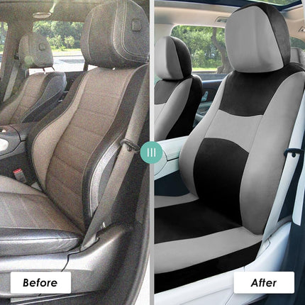 FH Group Fundas de asiento para coche gris-negro Ajuste universal Juego completo para la mayoría de coches, SUV y camiones (compatible con airbag lateral y asiento trasero divisible) FB030GRAYBLACK115-SEAT