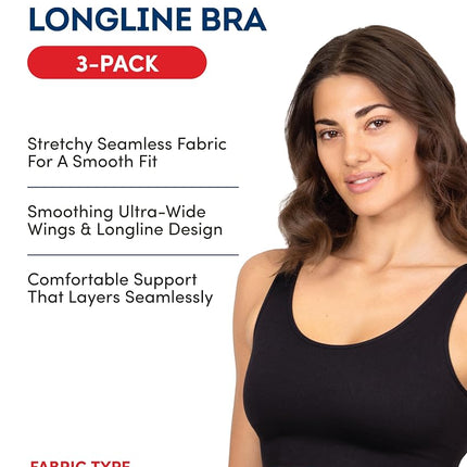 Fruit of the Loom Sujetador deportivo largo 360 Stretch para mujer, cómodo sin aros, cobertura completa sin costuras para una forma natural, Desert Dusk/Olive Night/Black, Grande
