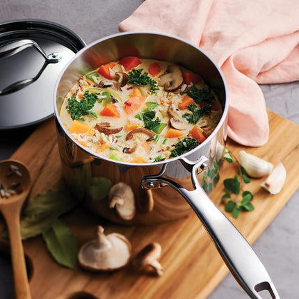Tramontina 3-ply clad Stainless Steel Sauce pan with lid, Induction Safe, Dishwasher Safe, NSF Certified, Made in Brazil