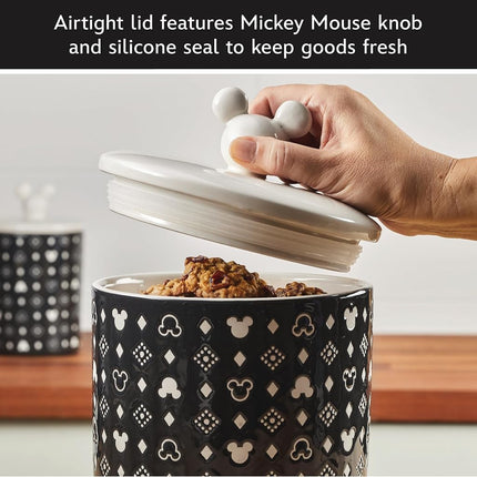 Disney Home Monochrome Extra Large Ceramic Canister/Food Storage Container/Cookie Jar, Airtight Lid, 12.8 Cup with a Mickey-shaped knob Lid - Black
