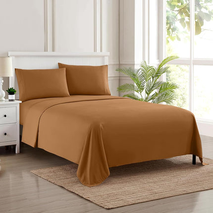 Sweet Home Collection Luxury Bedding Set with Flat, Fitted Sheet, 2 Pillow Cases, Find Double Brushed Microfiber, Mocha, Full