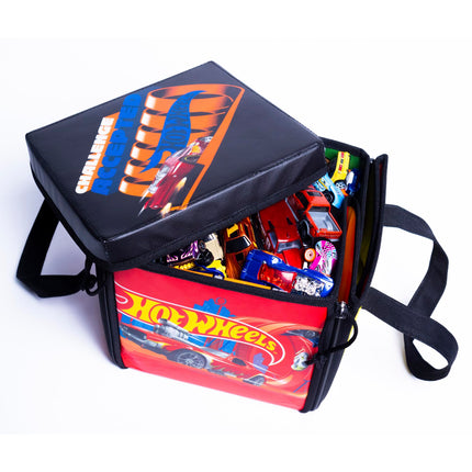 Caja de almacenamiento Hot Wheels Tara Toys Ramp It Up ZipBin, capacidad para 300 coches de juguete, incluye alfombrilla de juego y 2 rampas plegables, a partir de 3 años