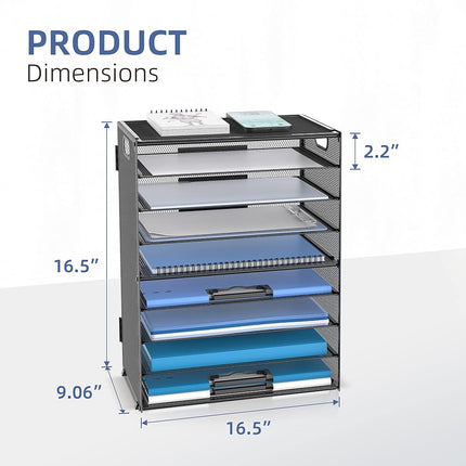 9-Tier Paper Organizer for Desk, Letter Tray with Handles, Black, 2 Pack