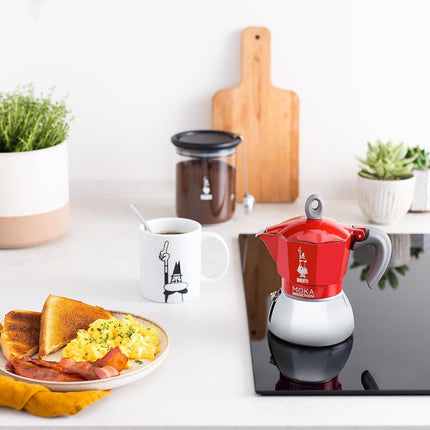 Bialetti New Moka Induction InBialetti Moka Induction Stovetop Coffee Maker (3 cup) - Redduction Coffee Pot, 4 Cups, 150 ml, Aluminium, Red