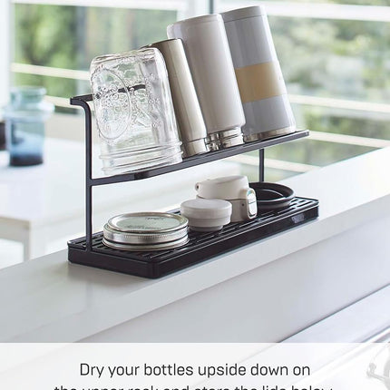 Yamazaki Home Countertop Bottle Drying Rack Steel | Kitchen Organizer, One Size, Black