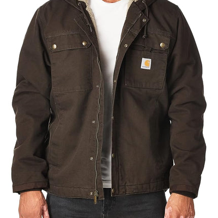 Carhartt Men's Relaxed Fit Washed Duck Sherpa-Lined Utility Jacket, Moss, L