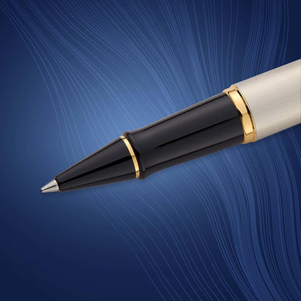 Waterman Expert Rollerball Pen | Stainless Steel with 23k Gold Trim | Fine Point | Black Ink | Gift Box