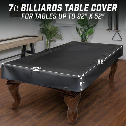 GoSports 7 ft Premium Leatherette Pool Table Cover - Waterproof & Tearproof - Heavy Duty Indoor & Outdoor Billiard Table Cover - Black
